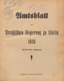 Amtsblatt der Preuβischen Regierung zu Köslin 1926