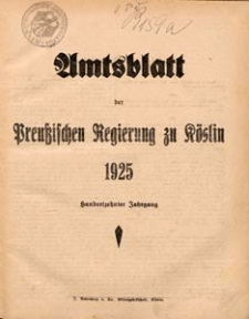 Amtsblatt der Preu&beta;ischen Regierung zu K&ouml;slin 1925