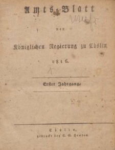 Amts-Blatt der K&ouml;niglichen Regierung zu C&ouml;slin 1816