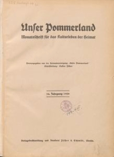 Unser Pommerland : Monatsschrift für das Kulturleben der Heimat : 14. Jahrgang 1929
