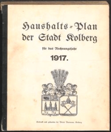 Haushalts-Plan der Stadt Kolberg für das Rechnungsjahr 1917