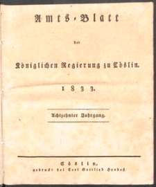 Amts-Blatt der K&ouml;niglichen Regierung zu C&ouml;slin 1833