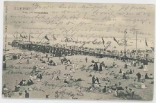 Poczt&oacute;wka Zoppot. Steg und Strandleben