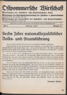 Ostpommersche Wirtschaft, Februar 1939, Heft 2