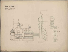 Warmbad f&uuml;r Zoppot, przekr&oacute;j podłużny i rzuty komina oraz klatki schodowej