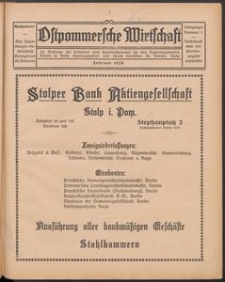 Ostpommersche Wirtschaft, Februar 1928, Nummer 1