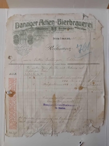 Rachunek z browaru Danziger Aktien-Bierbrauerei w Gdańsku-Wrzeszczu