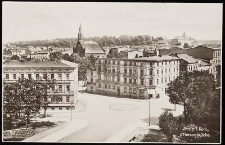 Panorama Stolpu. Zjazd z Herzogbr&uuml;cke, kości&oacute;ł św. Ottona, szpital