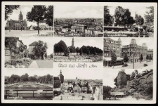 Stolp: town hall and emperor's monument, eastern panorama, Mill Gate and surroundings, castle garden, rose garden and castle church, hotels on the Am Wall, rose garden, market square and Marienkirche, castle garden