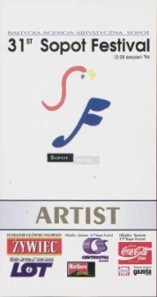 Identyfikator festiwalowy 31st Sopot Festival ARTIST