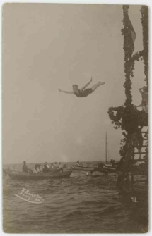 Photo postcard, jumping into the water from the pier - Zoppot