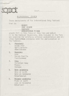 Personal Card do Międzynarodowego Festiwalu Piosenki