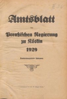 Amtsblatt der Preuβischen Regierung zu Köslin 1929