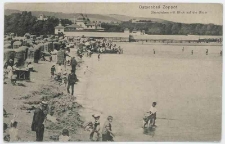 Poczt&oacute;wka fotograficzna, Ostseebad Zoppot. Strandleben mit Blick auf die B&auml;der