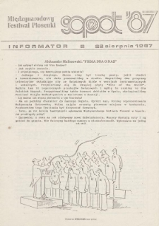 Międzynarodowy Festiwal Piosenki Sopot '87, Informator