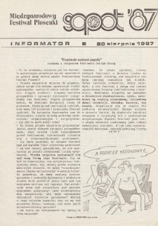 Międzynarodowy Festiwal Piosenki Sopot '87, Informator