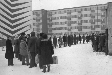 Queue for shopping in one of the housing estates in Słupsk