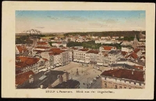 Panorama of Stolp: market square, former St. Nicholas Church, district office, St. Peter's Church