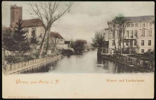 Rzeka w Stolpie z dawnym kościołem św. Mikołaja