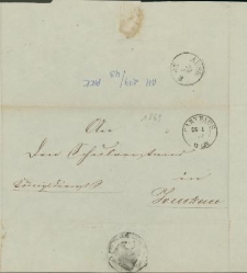 Przesyłka sądowa nadana w Kartuzach w 1869 r.