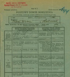 Pocztowy dow&oacute;d doręczenia wystawiony w Kartuzach 30 marca 1936 r. na Mariannę Groth