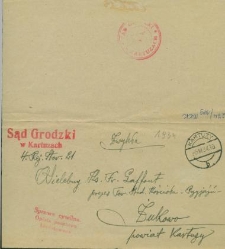 List pracownika Sądu Grodzkiego w Kartuzach, Markowskiego, napisany 3 marca 1934 r.