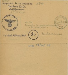 Pismo sądowe z 16 listopada 1944 r. z Sądu w Kartuzach do Dyrekcji Kolei w Gdańsku