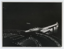 Black and white photography Ceremonial lighting of the lakeside pier and Grand Spa Gardens