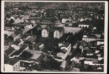 Panorama Stolpu: ratusz od zachodu, bank, zabudowa prawobrzeżna