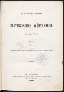 Slovinzisches Wörterbuch: erster Teil: A-O