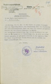 Pismo nadburmistrza Słupska do prezydenta rejencji z 1.05.1931 r.