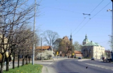 Zamek Książąt Pomorskich, Spichlerz Richtera, Młyn Zamkowy, kości&oacute;ł św. Jacka w Słupsku, widok od ulicy Zamkowej