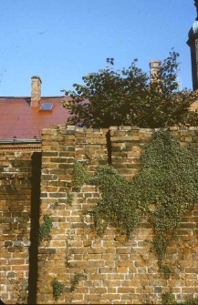 Fragment mur&oacute;w średniowiecznych w Słupsku, widok od ulicy Władysława Jagiełły