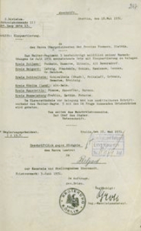 Pismo Sztabu II Okręgu Wojskowego w Szczecinie do prezydenta rejencji koszalińskiej z 18.05.1931 r.