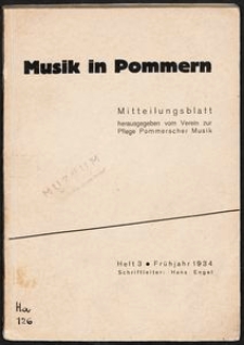 Musik in Pommern: Mitteilungsblatt [...]. Heft 3, Herbst 1934