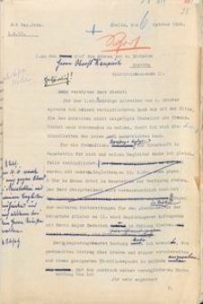 Pismo prezydenta rejencji koszalińskiej do szefa sztabu II Okręgu Wojskowego w Szczecinie z 6.10.1928 r.