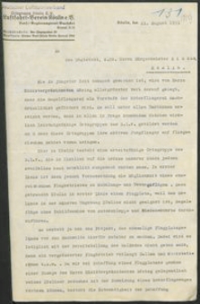 Pismo Deutscher Luftsportverband w Koszalinie do magistratu w Koszalinie z 21.08.1933