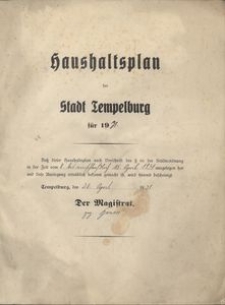 Haushaltsplan der Stadt Tempelburg für 1931