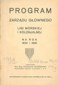 Program Zarządu Gł&oacute;wnego Ligi Morskiej i Kolonjalnej na rok 1934 i 1935