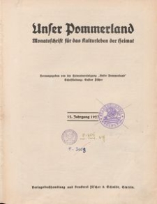 Unser Pommerland : Monatsschrift für das Kulturleben der Heimat : 12. Jahrgang 1927