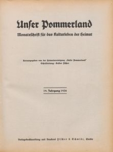 Unser Pommerland : Monatsschrift f&uuml;r das Kulturleben der Heimat : 19. Jahrgang 1934