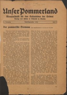 Unser Pommerland : Monatsschrift f&uuml;r das Kulturleben der Heimat : 21. Jahrgang 1936, Heft 5/6
