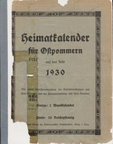 Heimatkalender f&uuml;r Ostpommern auf das Jahr 1930