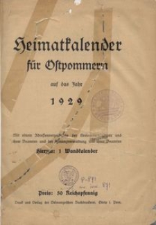 Heimatkalender f&uuml;r Ostpommern auf das Jahr 1929