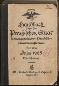 Handbuch über den Preußischen Staat herausgegeben vom Preußischen Staatsministerium für das Jahr 1935
