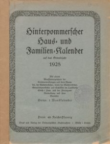 Hinterpommerscher Haus- und Familienkalender auf das Gemeinjahr 1928