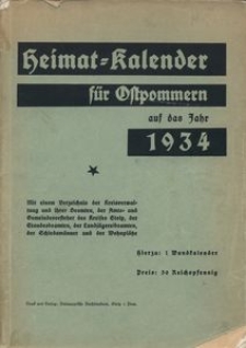 Heimatkalender f&uuml;r Ostpommern auf das Jahr 1934